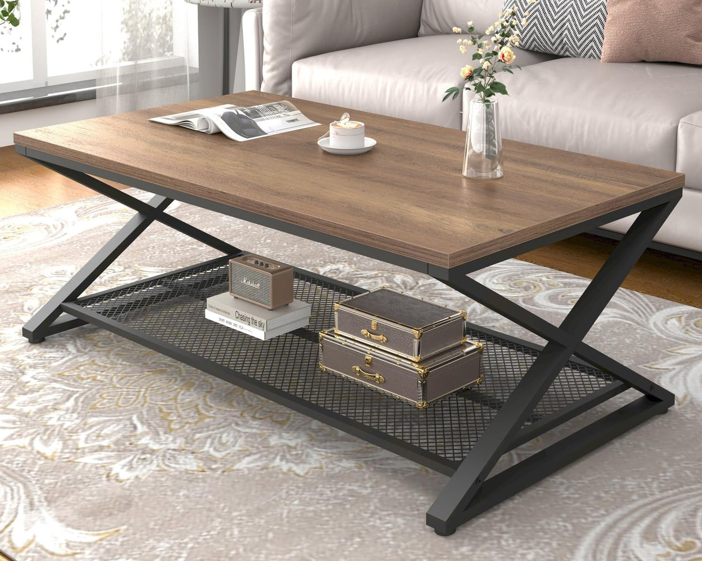 LVB Coffee Table for Living Room Coffee Tables With Storage 120cm Light Oak