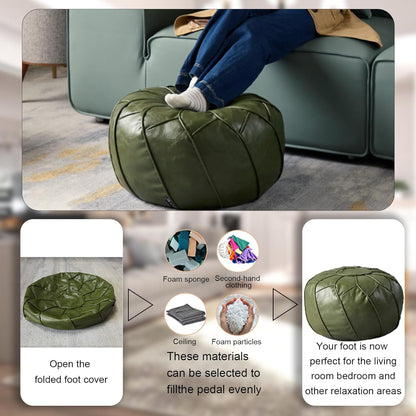 Louis Donné Premium Artisanal Leather Pouffe, Handmade Unstuffed Ottoman Round Pouf Cover, Footstool, Round Pouffe Foot Stool Floor Cushion… lvse109