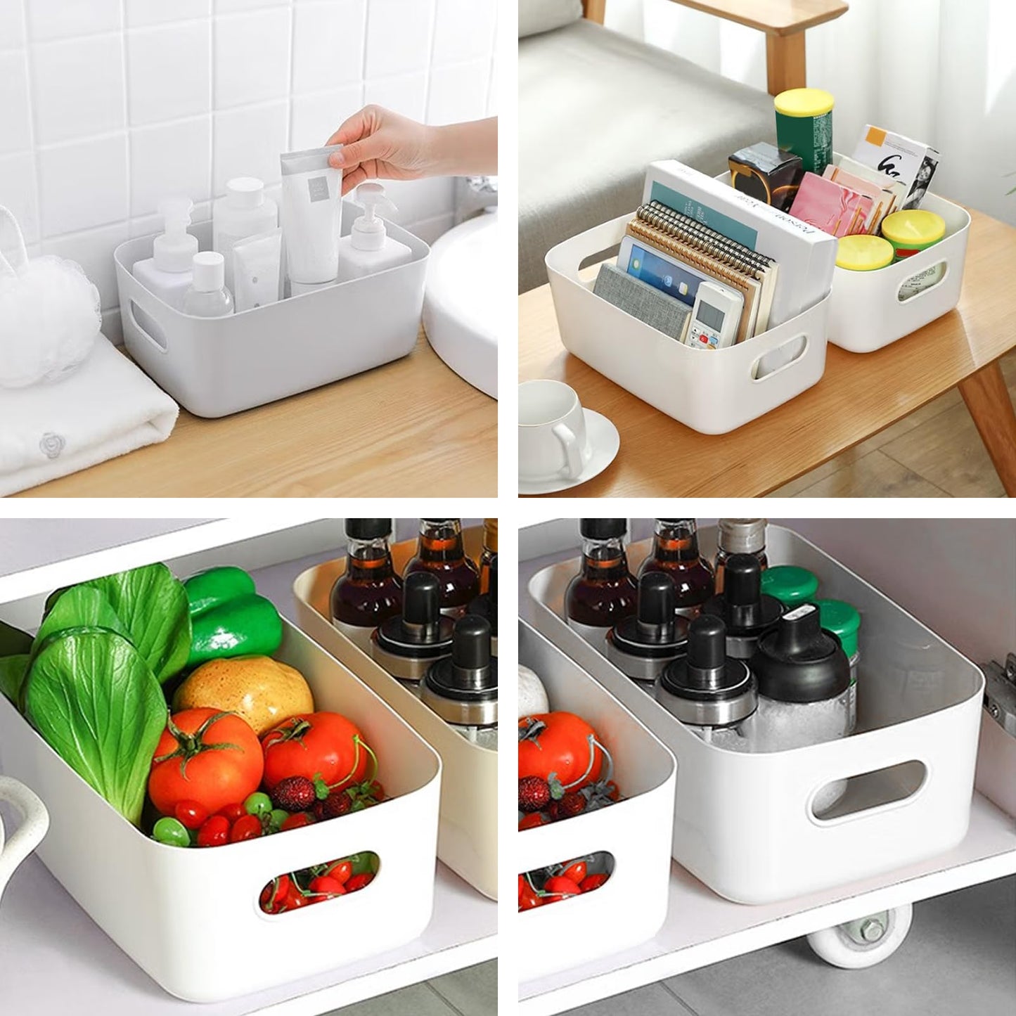 GAOHAN 12 Pcs Plastic Storage Boxes with Handles, 3 Colours Storage Basket