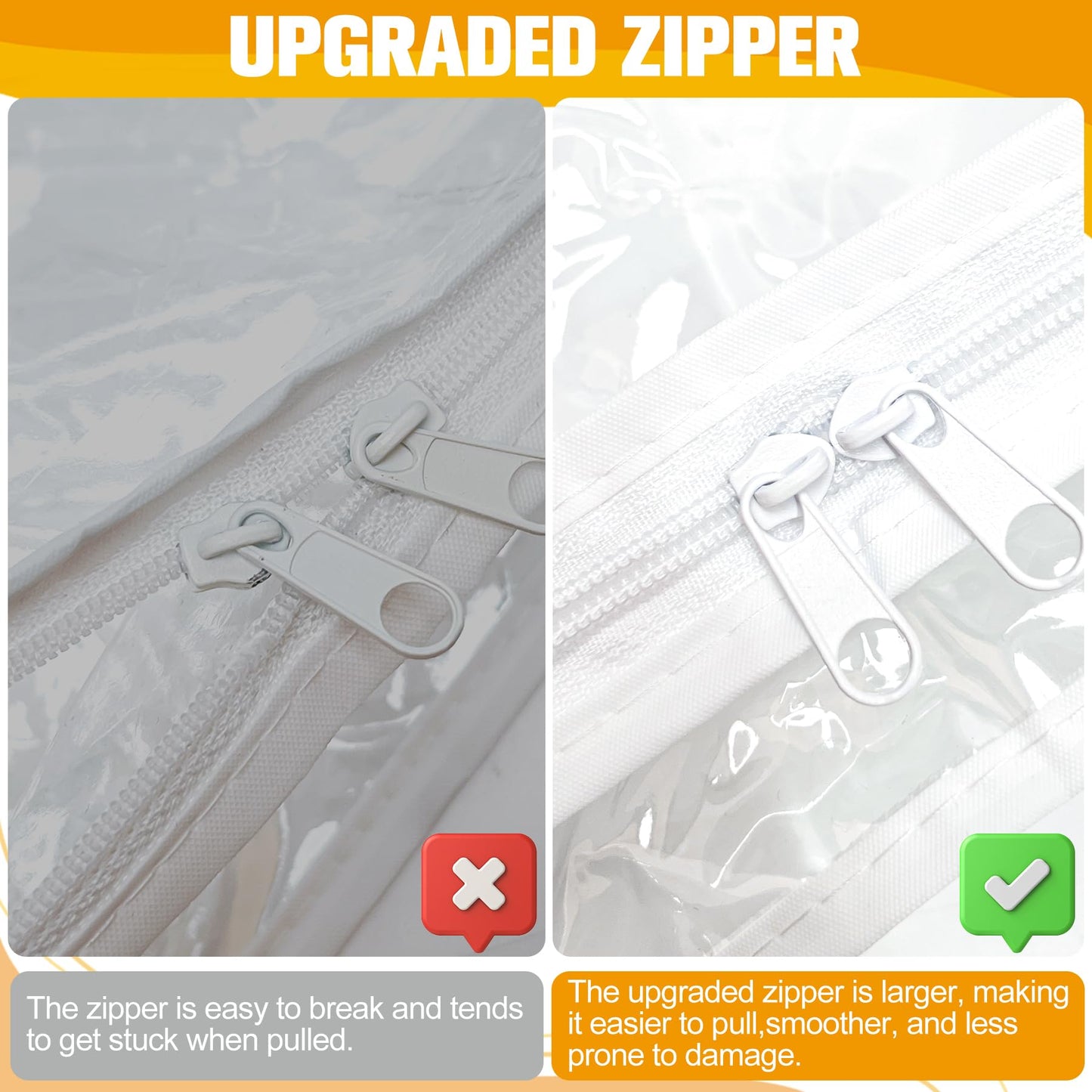 Plastic Storage Bags with Easy-Glide Zipper, Pack of 6, Durable Clear Vinyl Zippered Storage Bags for Clothes Sweaters Comforters Blankets Sheets