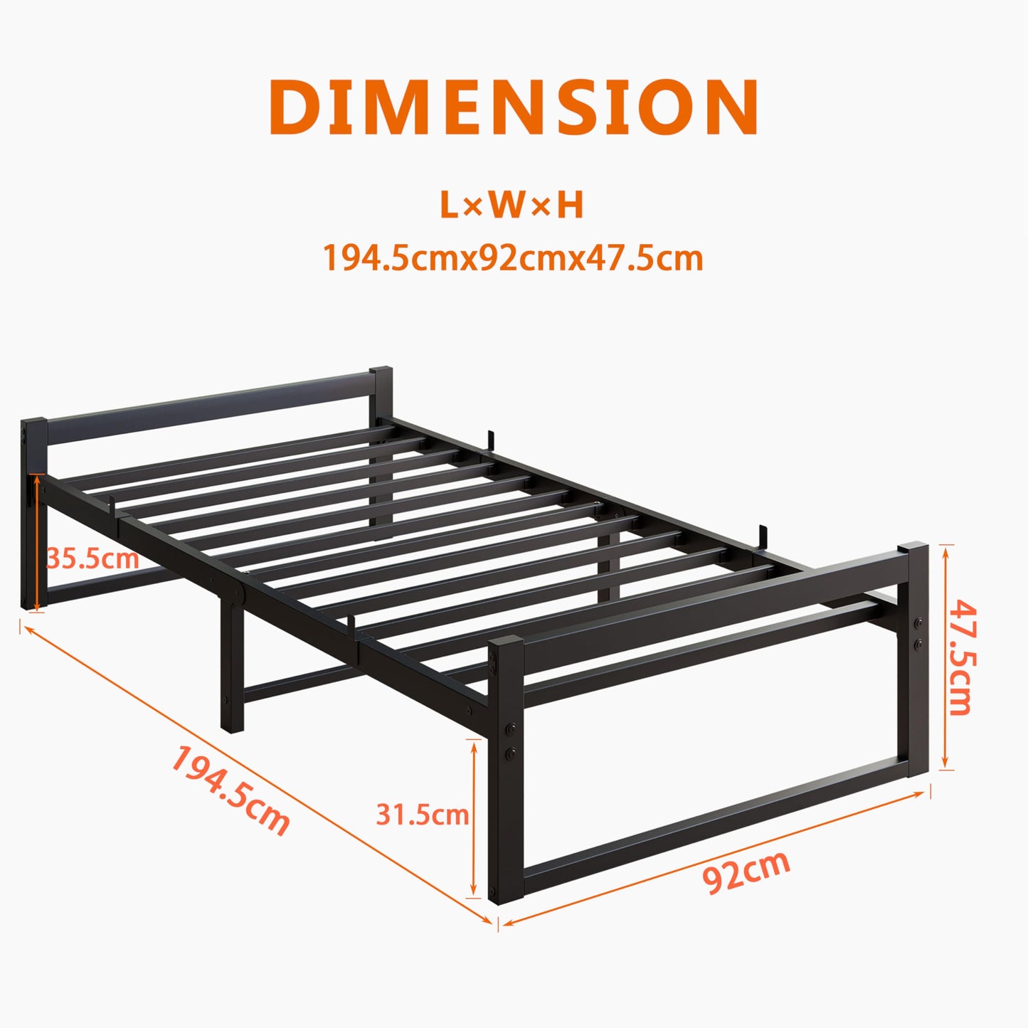 VECOCHO Single Bed Frame,Heavy Duty Metal Platform Bed Frame Single,Black