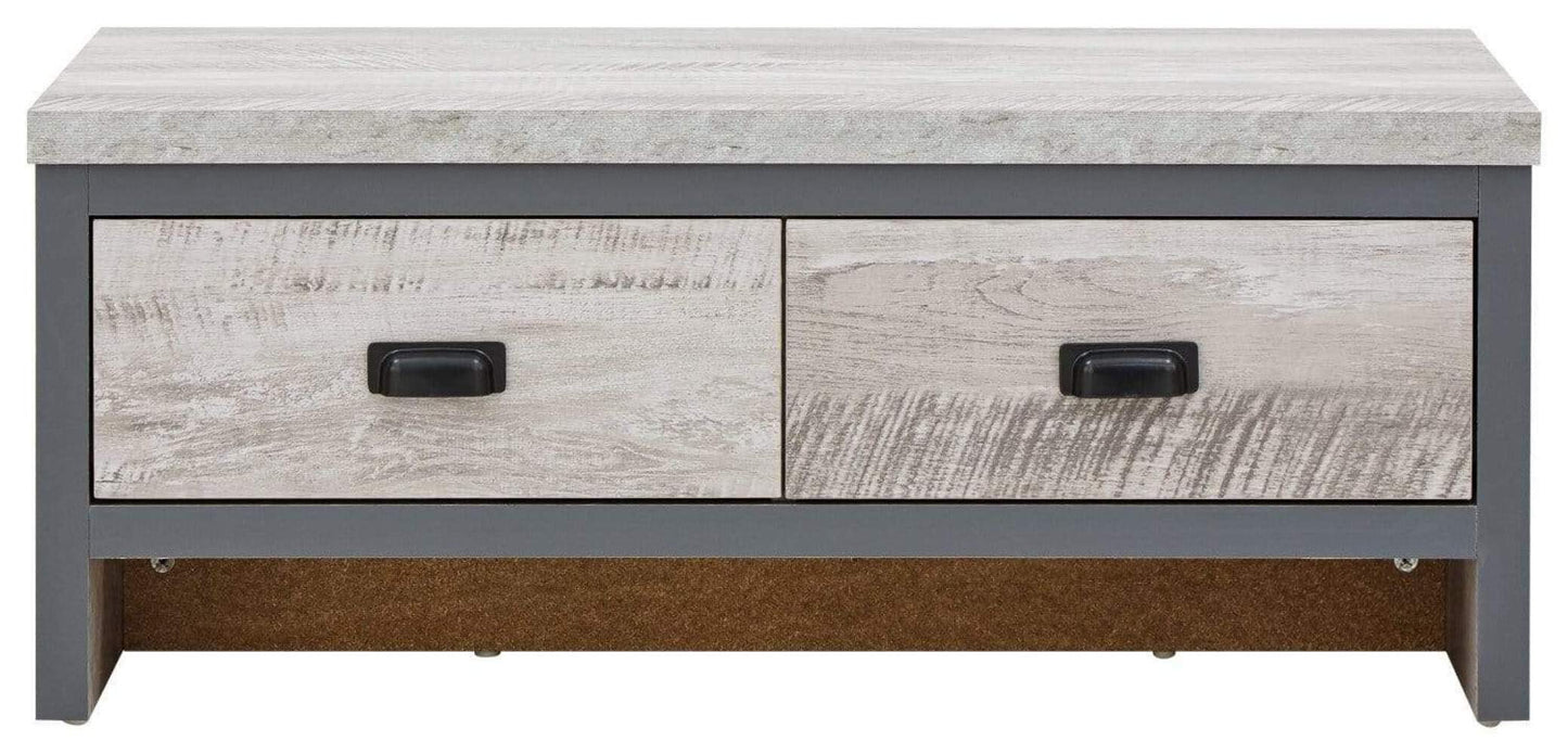 GFW Boston Grey Wood Effect Coffee Table, 2 Drawer Storage Coffee Table with Industrial Design and Chunky 30mm Top
