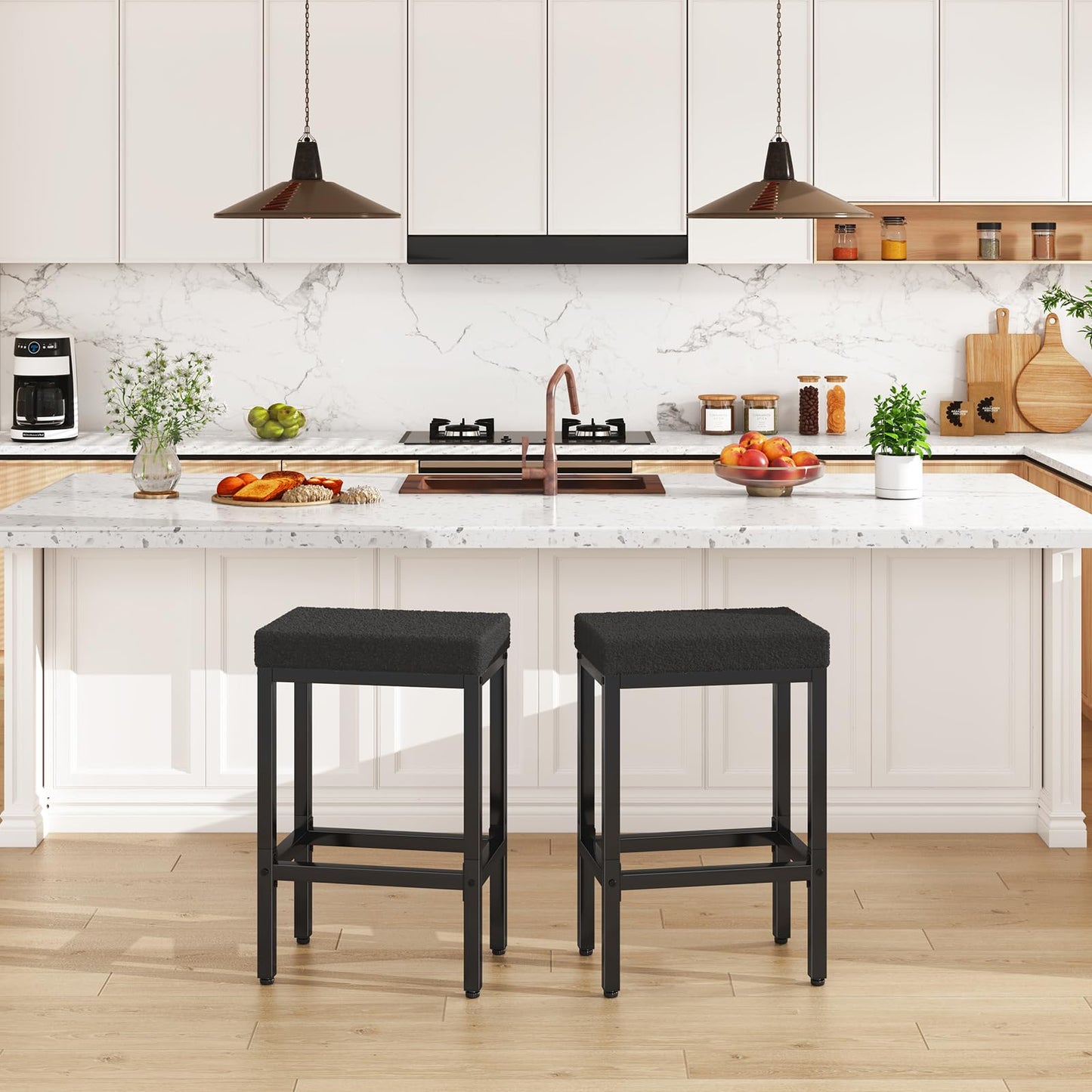YMYNY 66cm Bar Stools Set of 2 - Fabric Breakfast Bar Stools, HBS514B