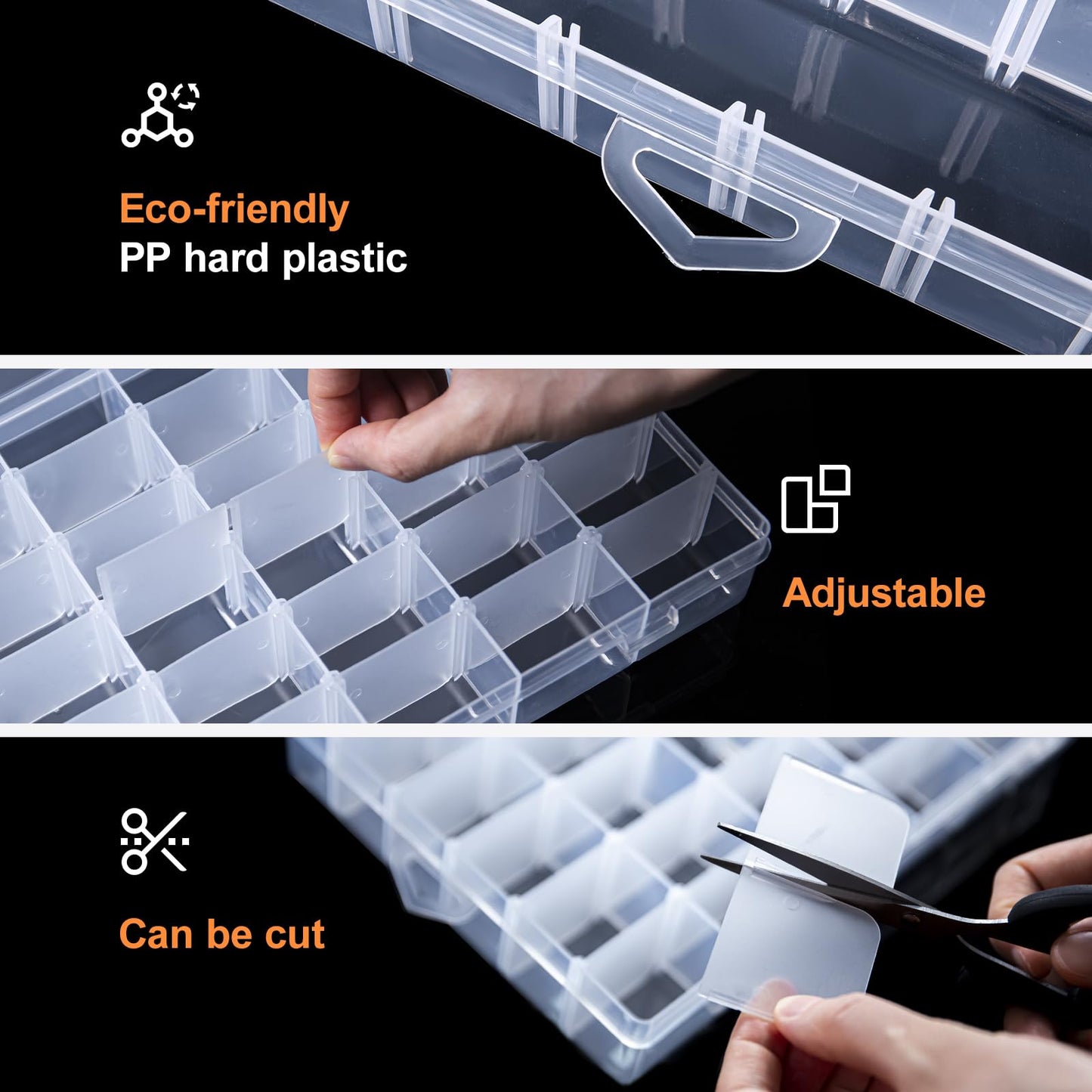 Gospire 2PCS 36 Grids Clear Plastic Jewelry Box Organizer Storage Container with Removable Dividers