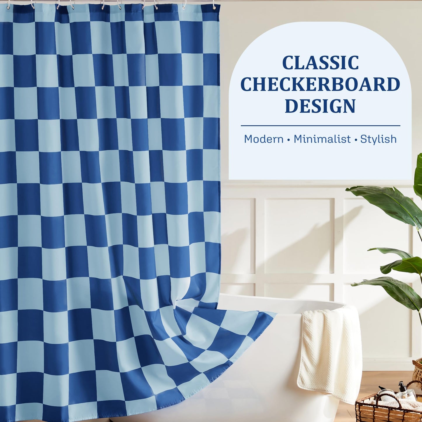 Ohocut Retro Checkered Shower Curtain for Bathroom, Beautiful Vintage Checkered Shower Curtain, Washable Fabric Bath Curtain (Double Blue, 72" x 72")