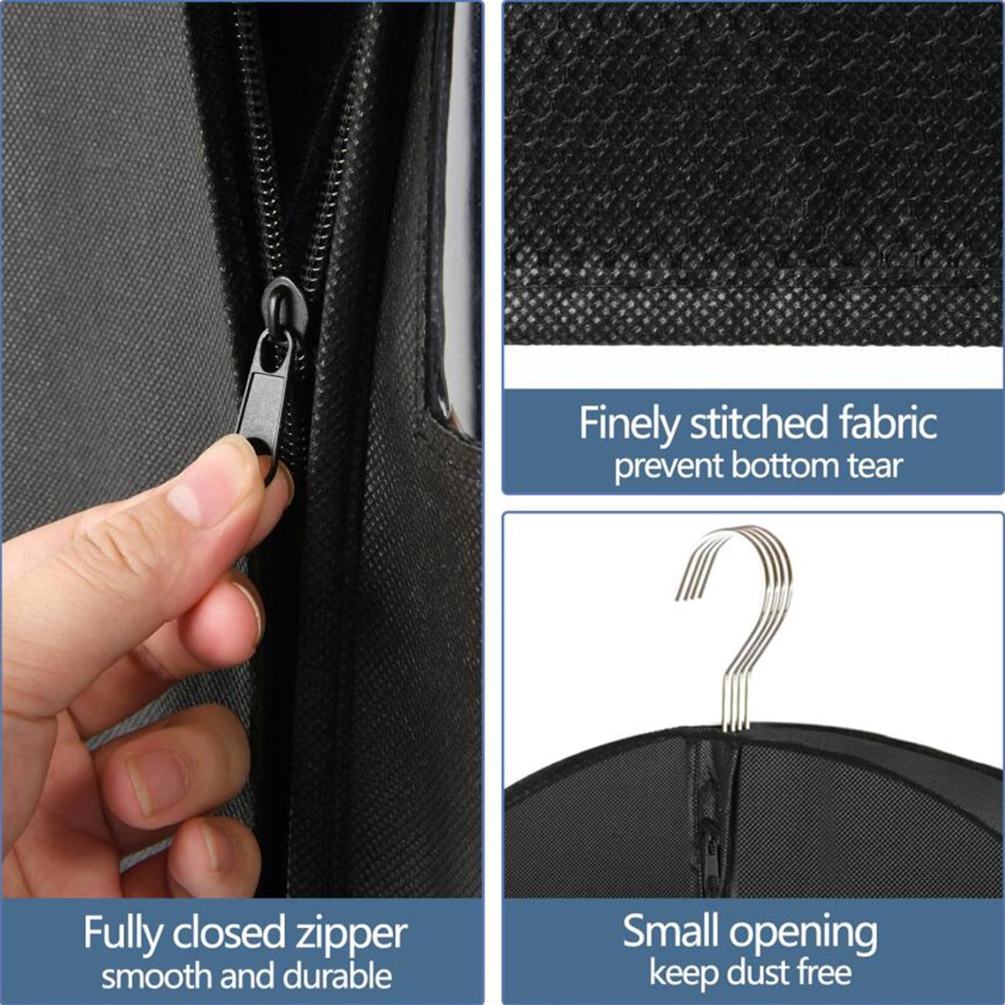 Belinlen 3pack 43" Garment Bags for Travel Hanging Clothes (Black)