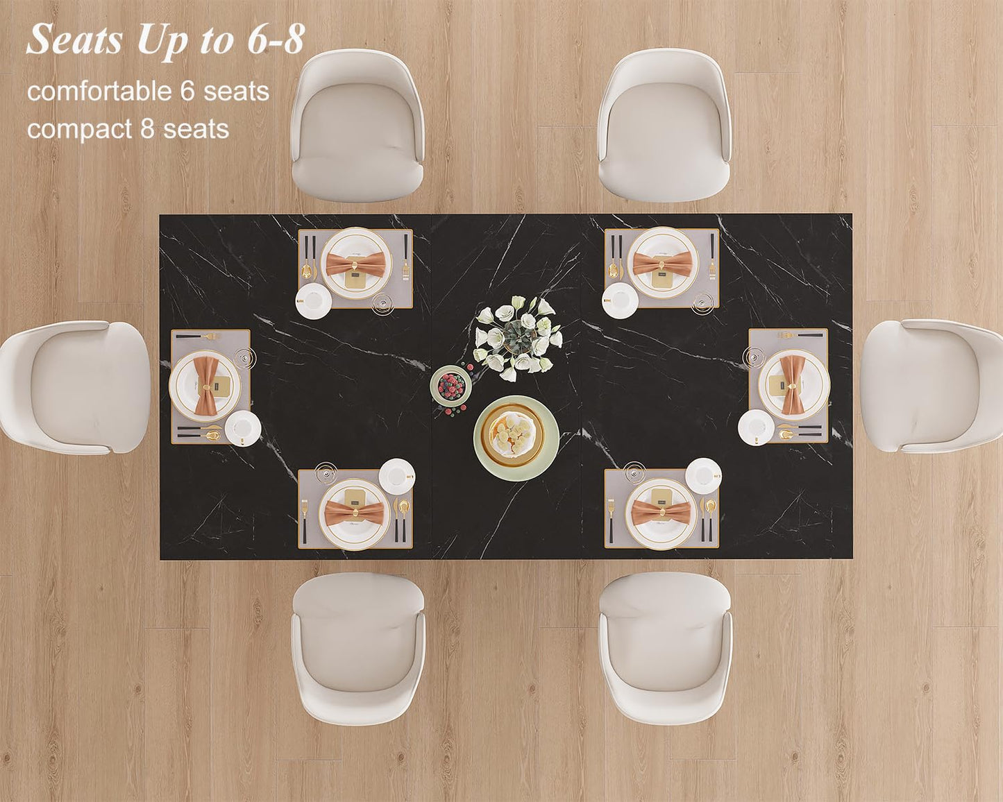 HSH Dining Table Modern Rectangle Kitchen Dinner Table 160cm Black Marble