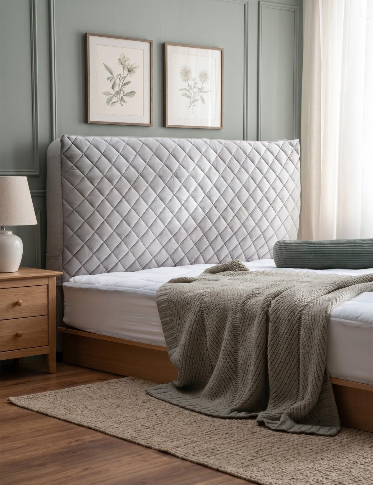 Bed Headboard Cover ‌Double, Quilted Thicken Protector Light grey,150x70cm