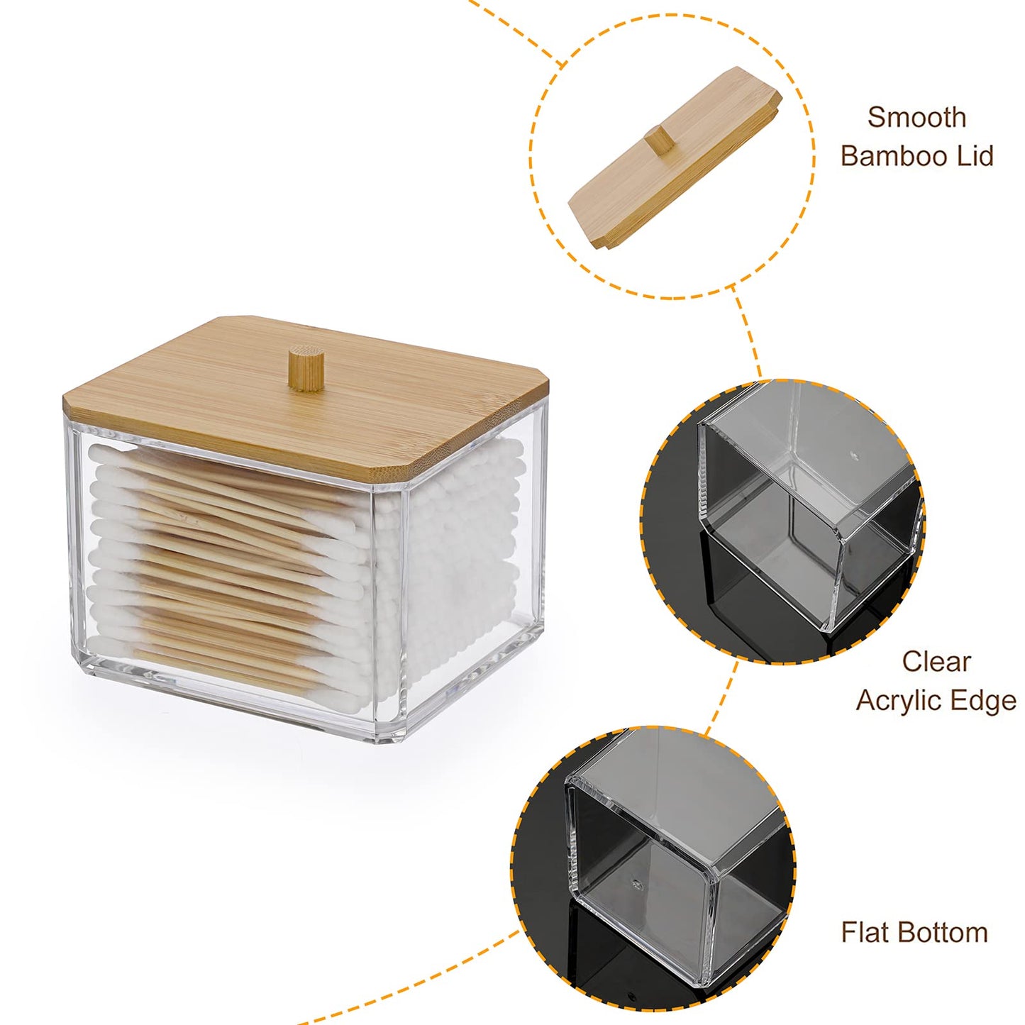 SUMTree Square Qtip Cotton Ball Holder Qtip Dispenser with Bamboo Lid