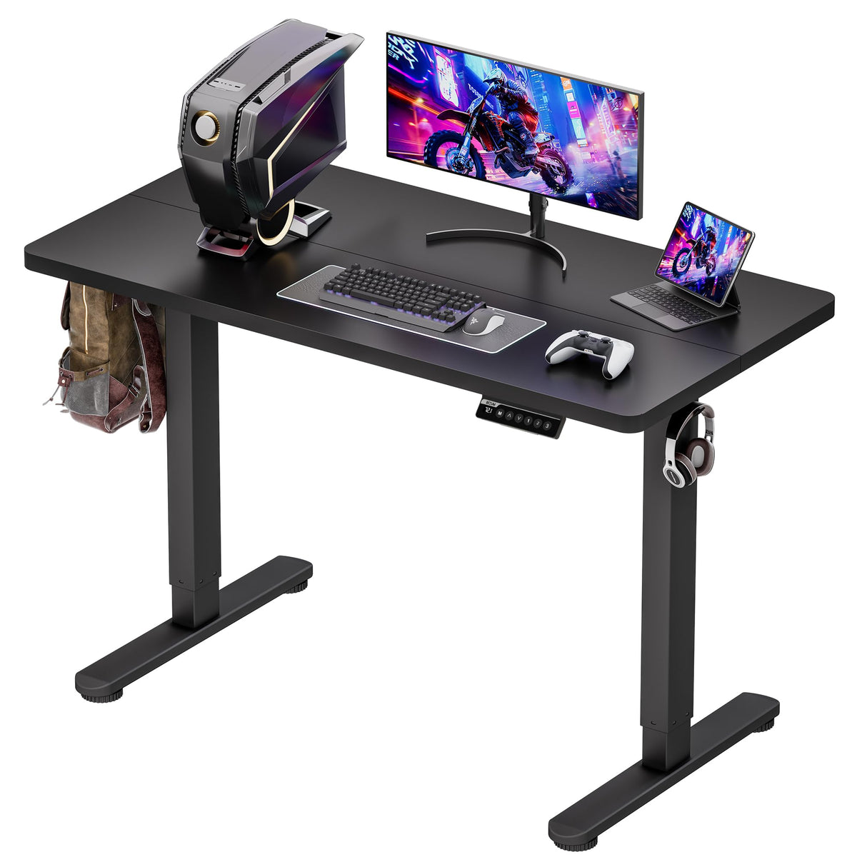 BIZUM Electric Standing Desk 120x60cm Gaming Desk 3 Memory with Splice Board, 70–115cm Lift, 2 Hooks, 80kg Load, Computer Workstation, Black