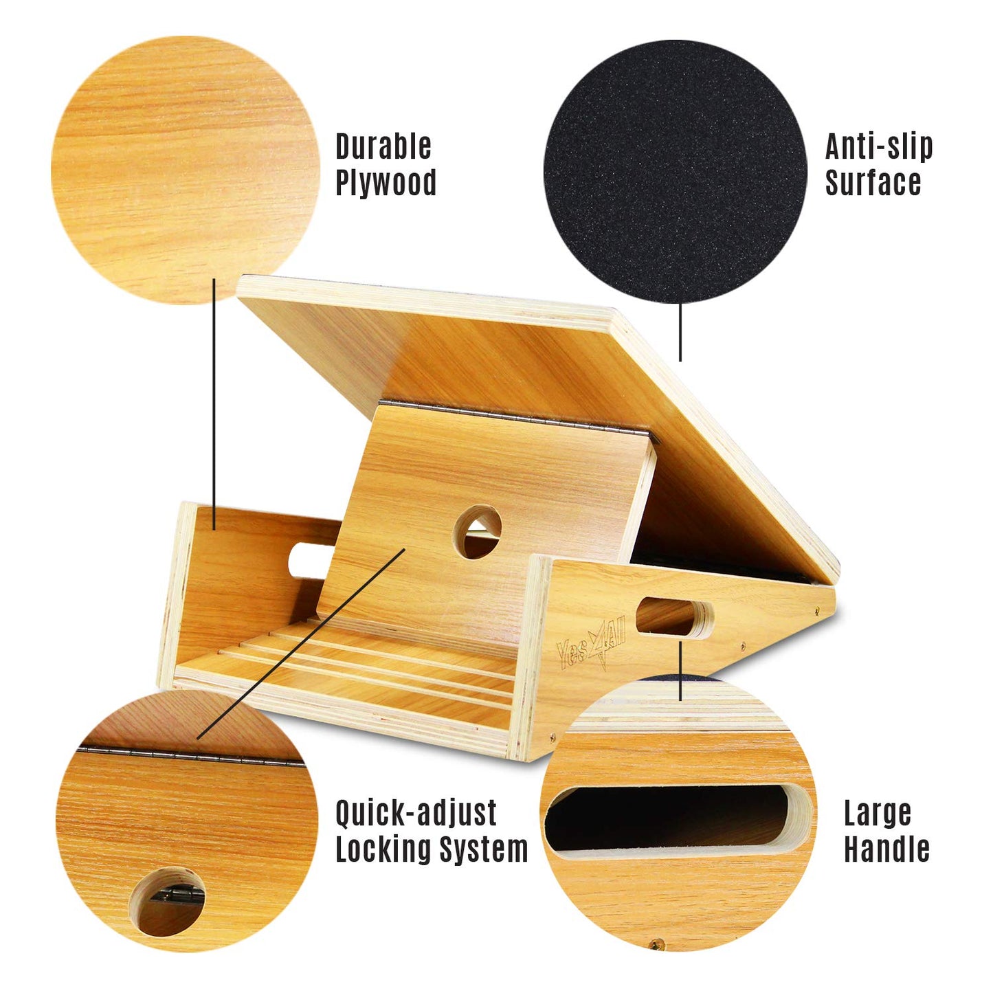 Yes4All GGZT Premium Adjustable Wooden/Steel Slant Board - Incline Board (10, 20, 30, 35 & 40 Degree) - Stretch Board (Slant Board 5 Angles - Full