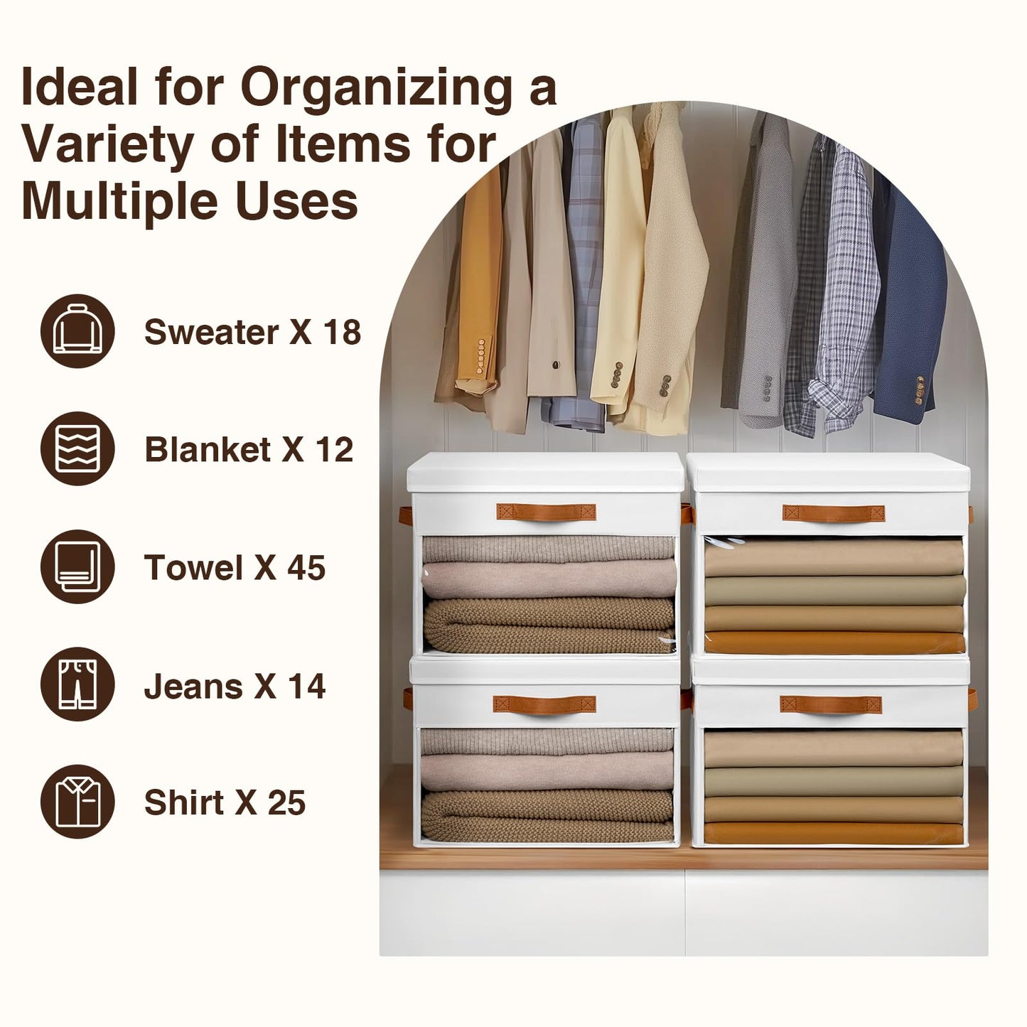 Homsorout Large Fabric Storage Boxes with Lids & Clear PVC Window White 38L