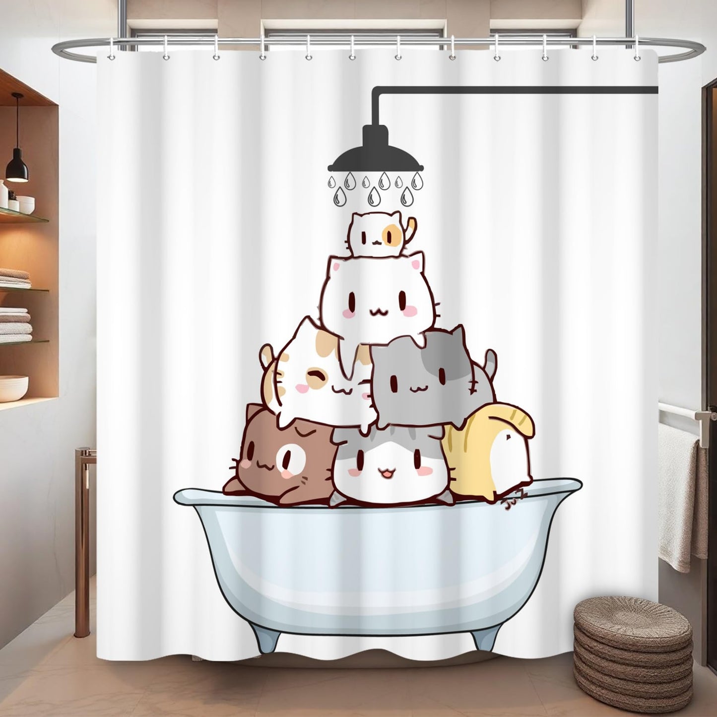 Ttincceer 152x183cm Cute Cat Shower Curtain Cartoon Cat in Bathtub Shower Bath Curtain Waterproof Funny Animal Pets Shower Curtains Washable Bathtub