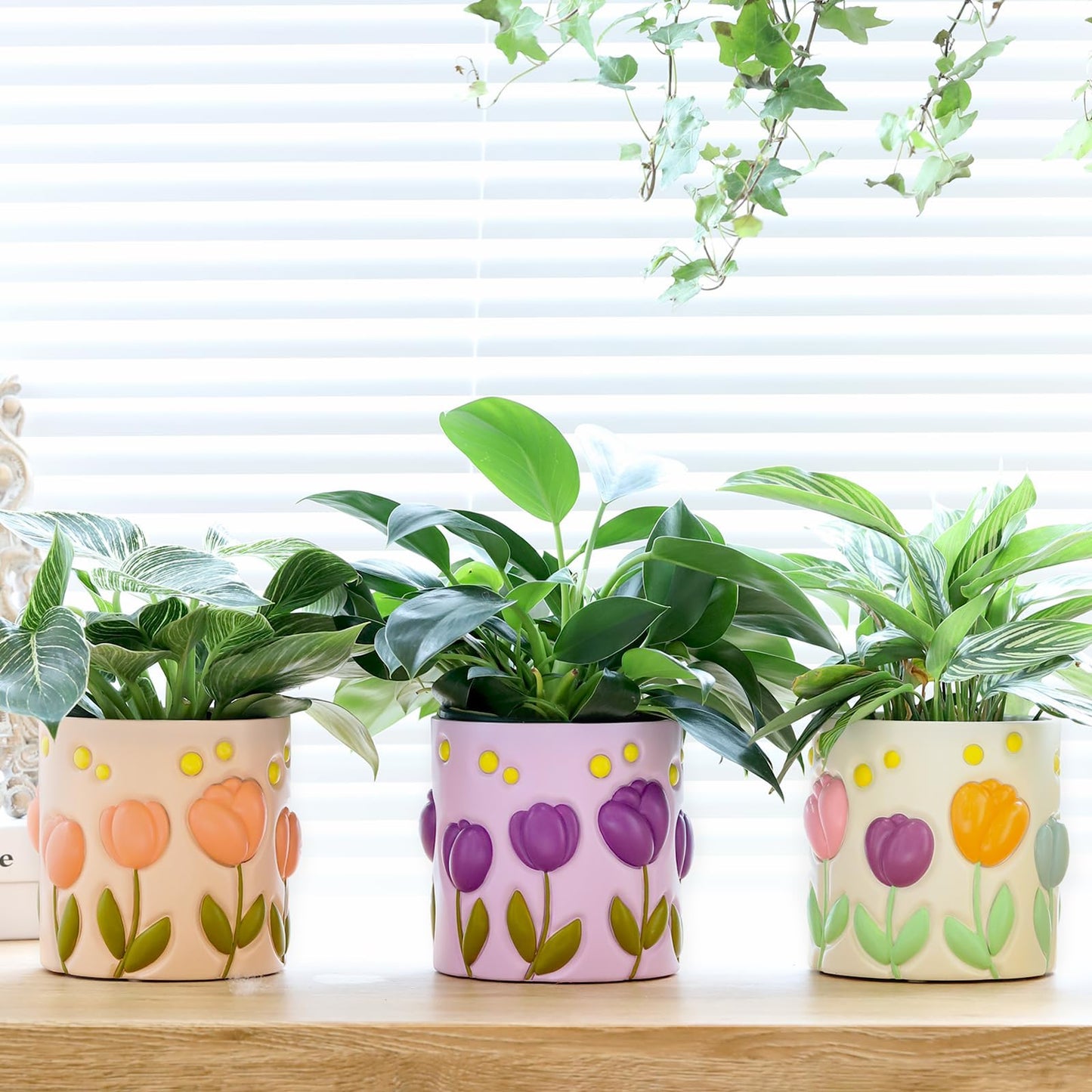 GUGUGO Colorful Tulip Planters, Cute Unique Plant Pots with Drainage Holes, Funny Flower Pots for Indoor Plants, Eclectic Succulent Planter Pot for