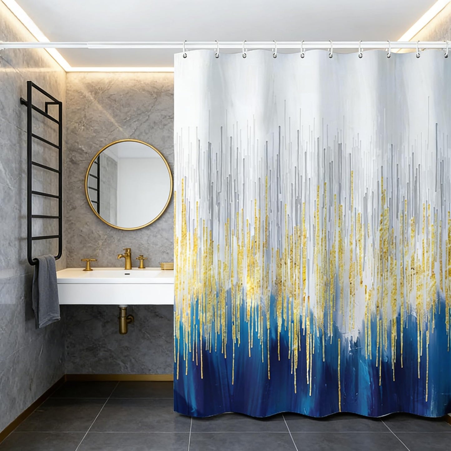 Lirzxin Shower Curtain for Bathroom, Waterproof Shower Curtains Polyester Abstract Geometric Stripes Gradient Theme Modern Thick Mildew Resistant