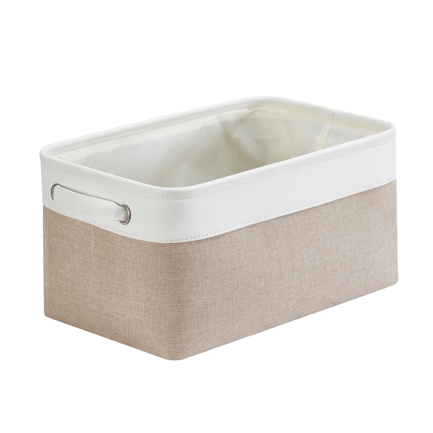 Mangata Fabric Storage Basket with Handles, Light Khaki White S