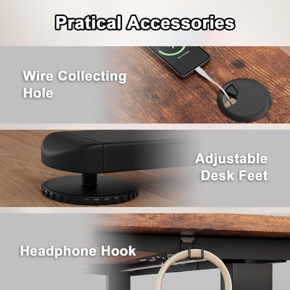 JUMMICO Electric Standing Desk with Monitor Stand, 140x60cm Height Adjustable Desk, Office Table with 2 Memory Smart Pannel,Rustic Brown