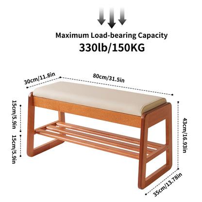 Aibiju Wood Shoe Storage Bench with Flip-Top Storage, 2-Tier Entryway Shoe Bench, 31.5in Shoe Rack with Cushion for Living Room, Hallway, Bedroom