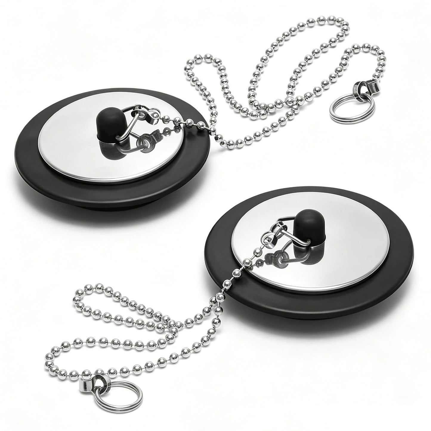 2 Pcs Bath Plug with Stainless Steel Chain for Bathroom & Kitchen