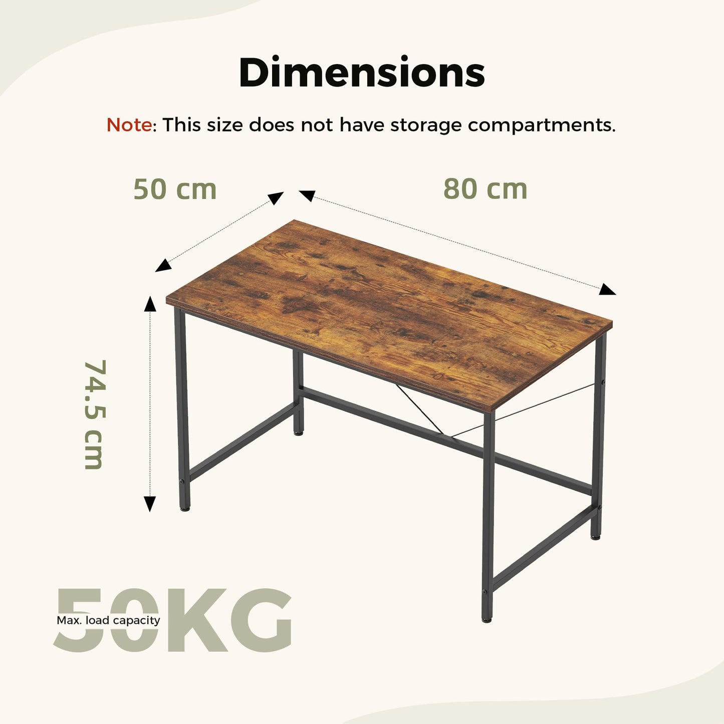 Mericonia Basic Computer Desk, One-piece Desktop, 80x50cm, Brown