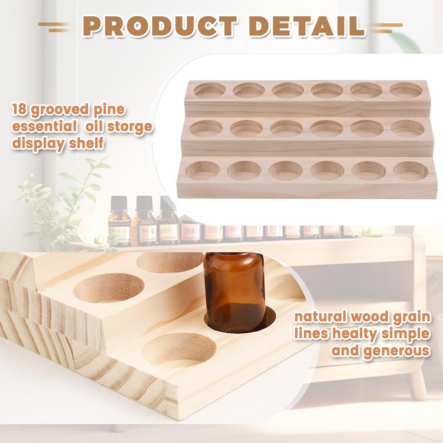 Honicemar 3-Tier Wooden Essential Oil Holder Aromatherapy Organizer Essential Oil Bottles Display Rack & Storage Stand Holder, 18 - Hole