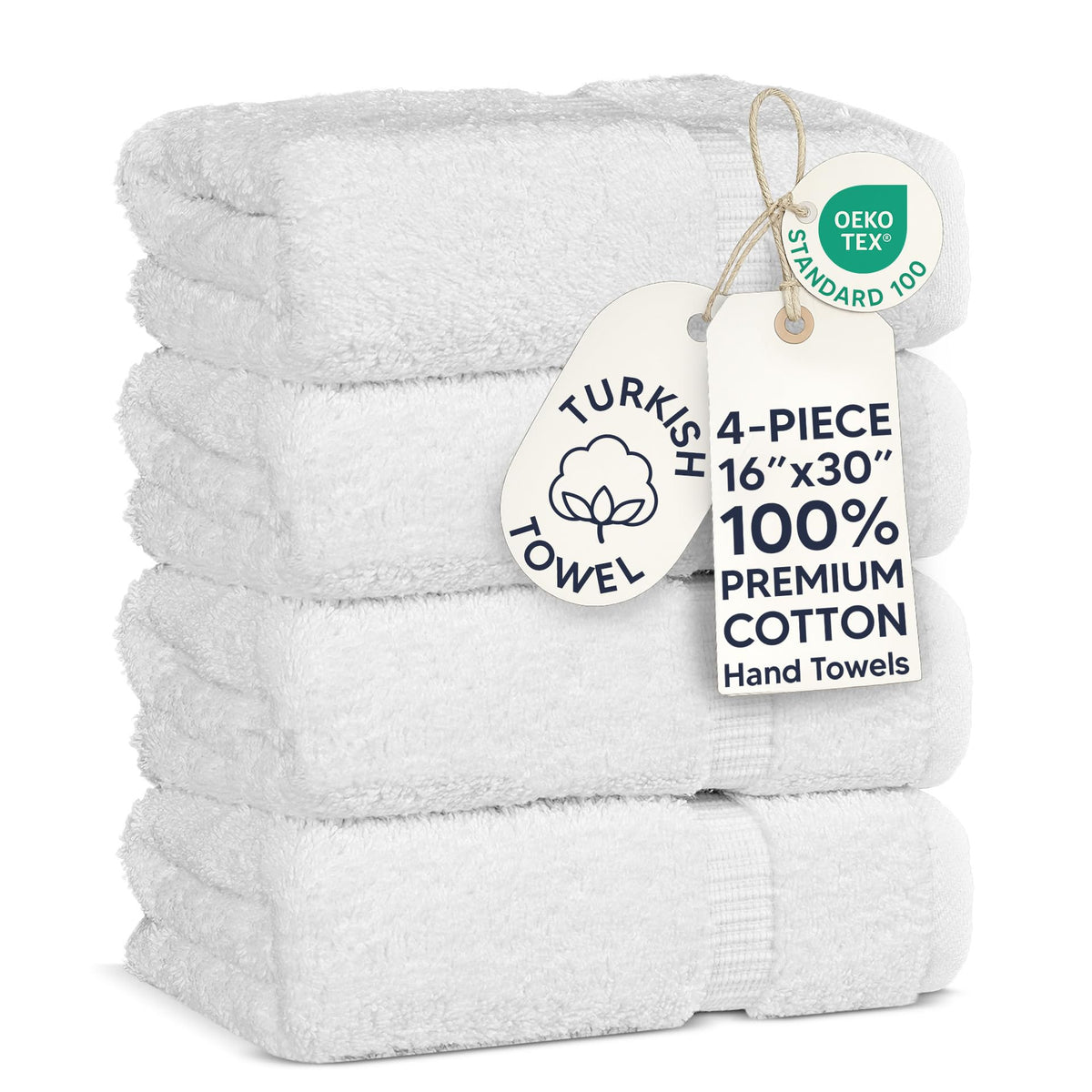 Chakir Turkish Linens 100% Cotton Premium Turkish Towels for Bathroom | 16'' x 30'' 4-Piece Hand Towel, White