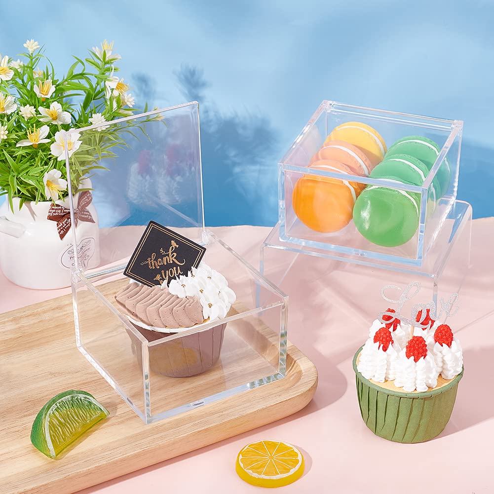 BENECREAT 2Pcs Acrylic Box with Lid, 10x10x6cm Clear Cube Display Case Storage Boxes Organizer Containers for Wedding Birthday Gift Packing Jewelry
