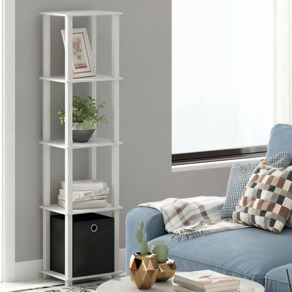 Furinno TURN-N-TUBE Book Shelf, 5-Tier Square Open Frame Display Shelf, Corner Storage Shelves with Storage Bin, Shelving Unit, for Organization