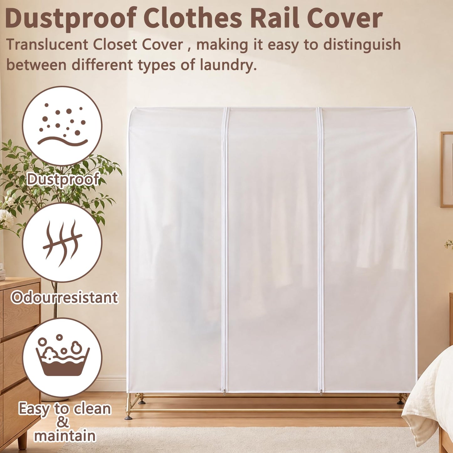 Eloiselucky Clothes Rail Cover - PEVA Translucent Protector Dustproof & Waterproof for Hanging Clothes