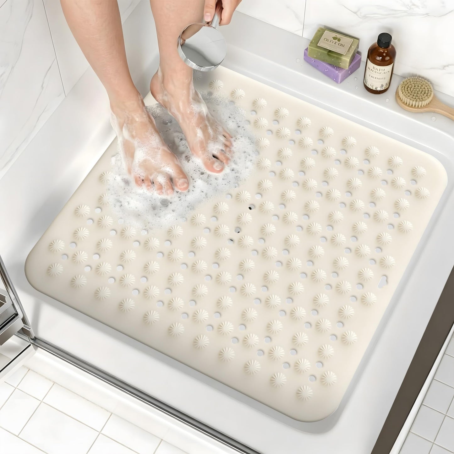 Volminex Non-Slip Bath Mat, Shower Mats, Bathtub Mat, Off-white, 60×60cm
