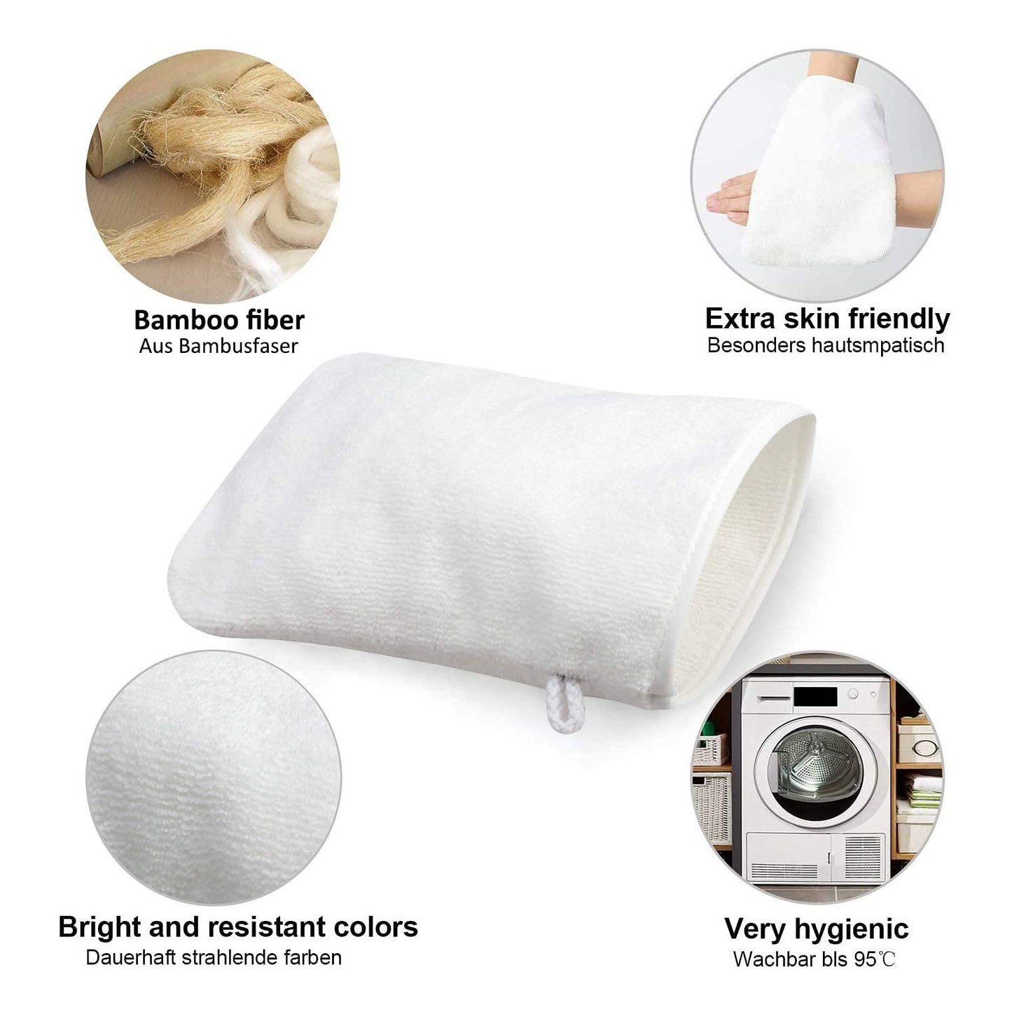 PHOGARY Pack of 10 Microfibre Body Wash Mitts (White), Soft Face Cleansing Mitts, Bath SPA Terry Cloth, 15x21 cm