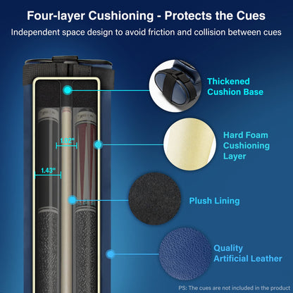 Adhafera Pool Cue Case, 2 X 2 Hard Snooker Cue Case, Made of Faux Leather Pool Cue Accessories (Not for 3/4 Cues)