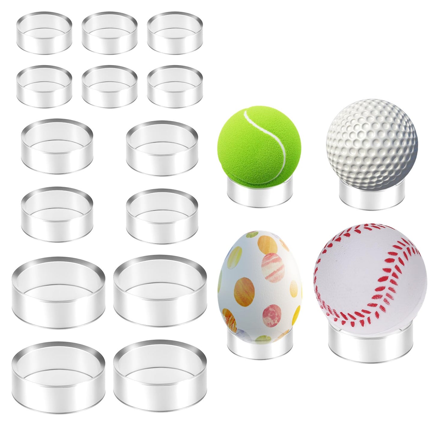 18 PCS Clear Sphere Display Stand, 3 Sizes Clear Round Plastic Crystal Ball Stand Acrylic Sphere Holder Round Baseball Ring Stands