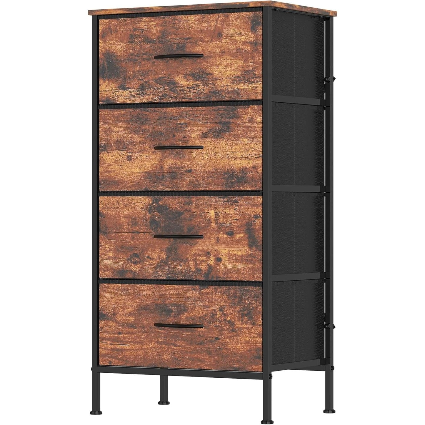 Feonase Chest of Drawers with 4 Fabric Drawers, Large Bedroom Dresser with Wooden Top & Sturdy Metal Frame, Tall Storage Organizer Unit for Bedroom