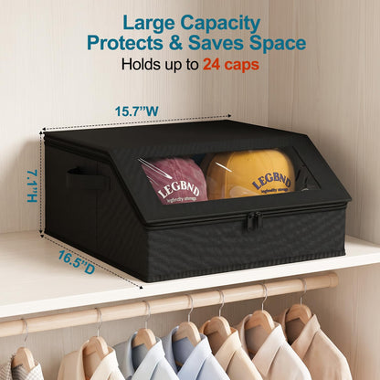 SONAMBULO Hat Storage Box for Baseball Caps, Stackable, Holds 24 Black