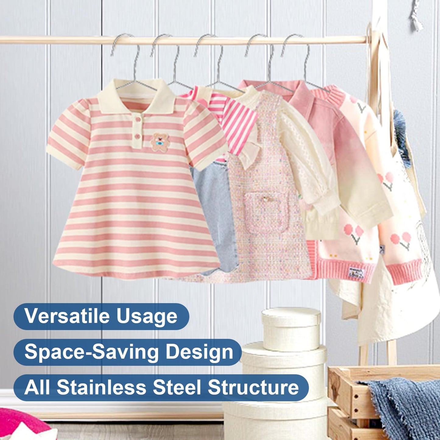 LifHap Kids Hangers,12.4 Inches Stainless Steel Heavy Duty Baby Clothing Hangers 20 Pack,Space-Saving Non-Slip Metal Wire Hangers for