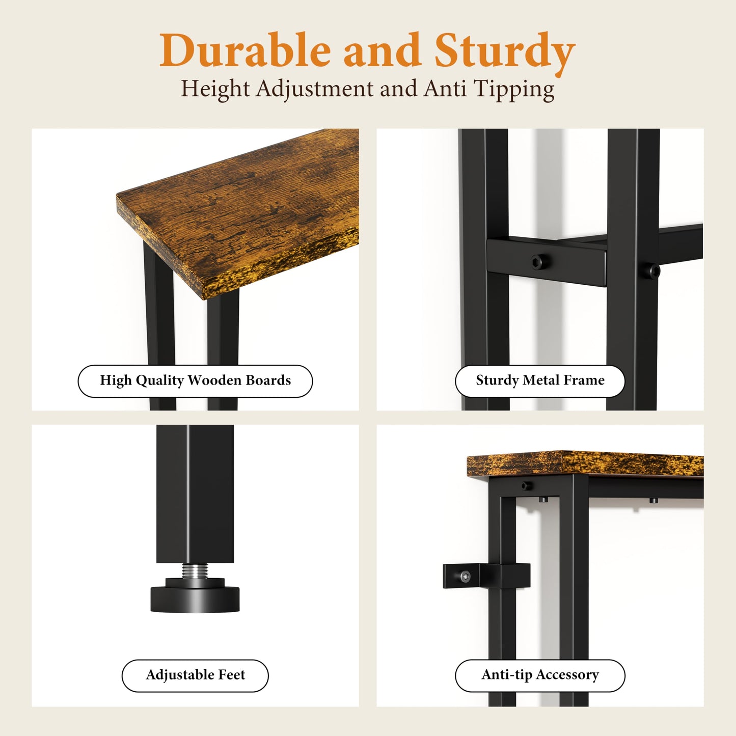 Keelian 100 cm Behind Sofa Console Table with Power Outlet Rustic Brown
