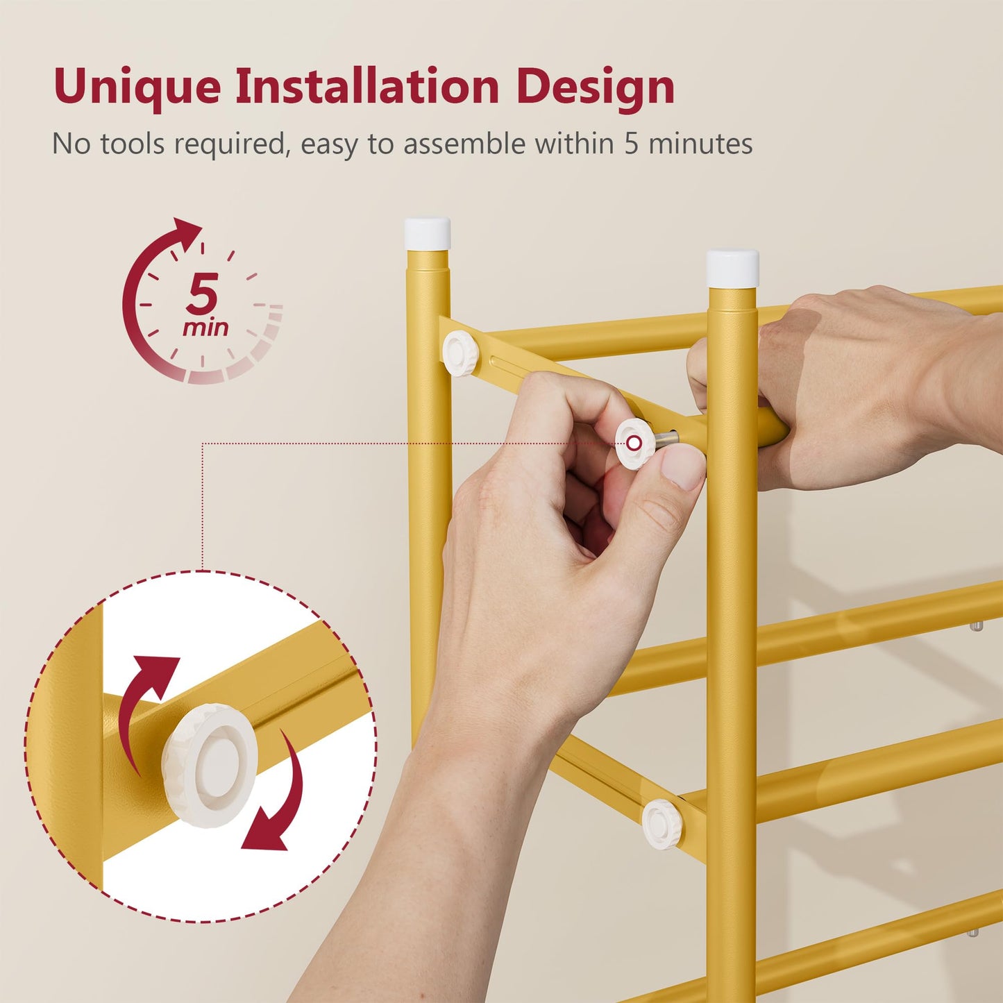 Tajsoon Expandable Shoe Rack for Closet 4 Tier, 28“-41“Stackable, Gold