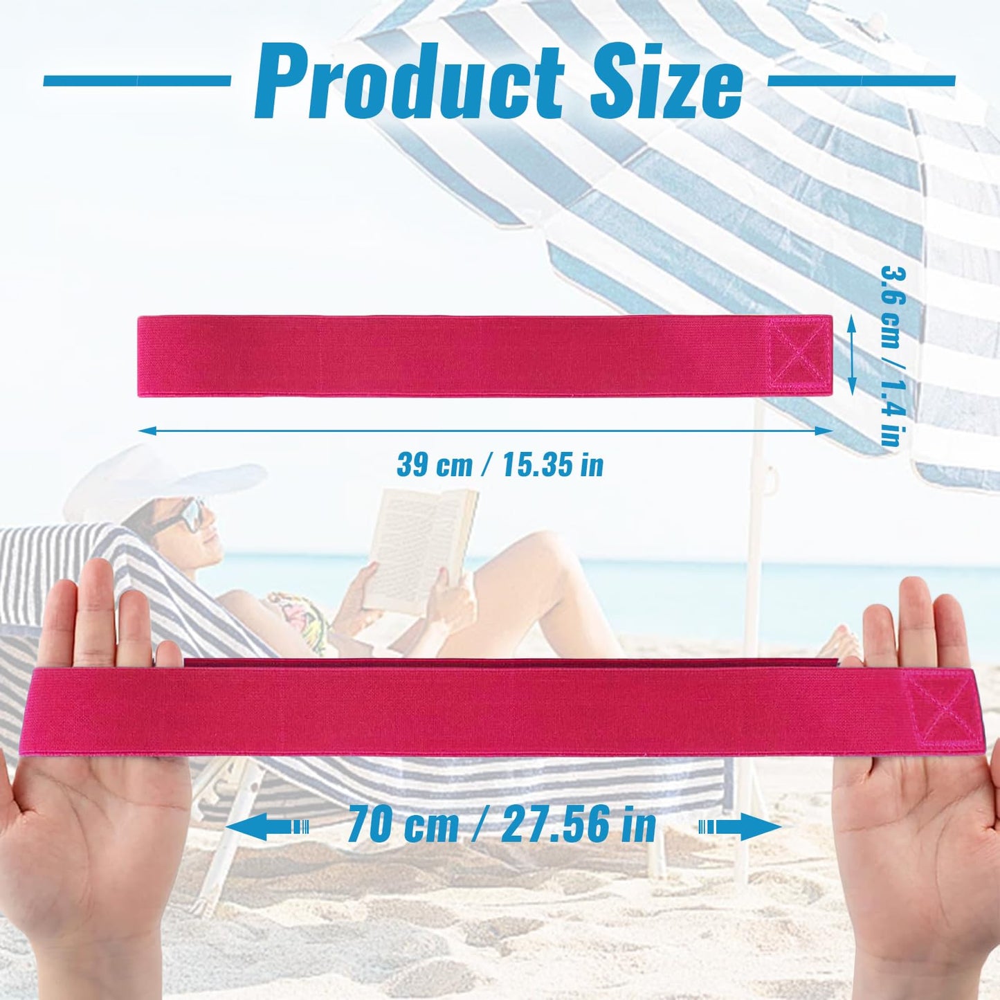 4 Pack Sun Lounger Straps, Elastic Sunbed Towel Bands, Windproof for Beach, Pool & Cruise Chairs