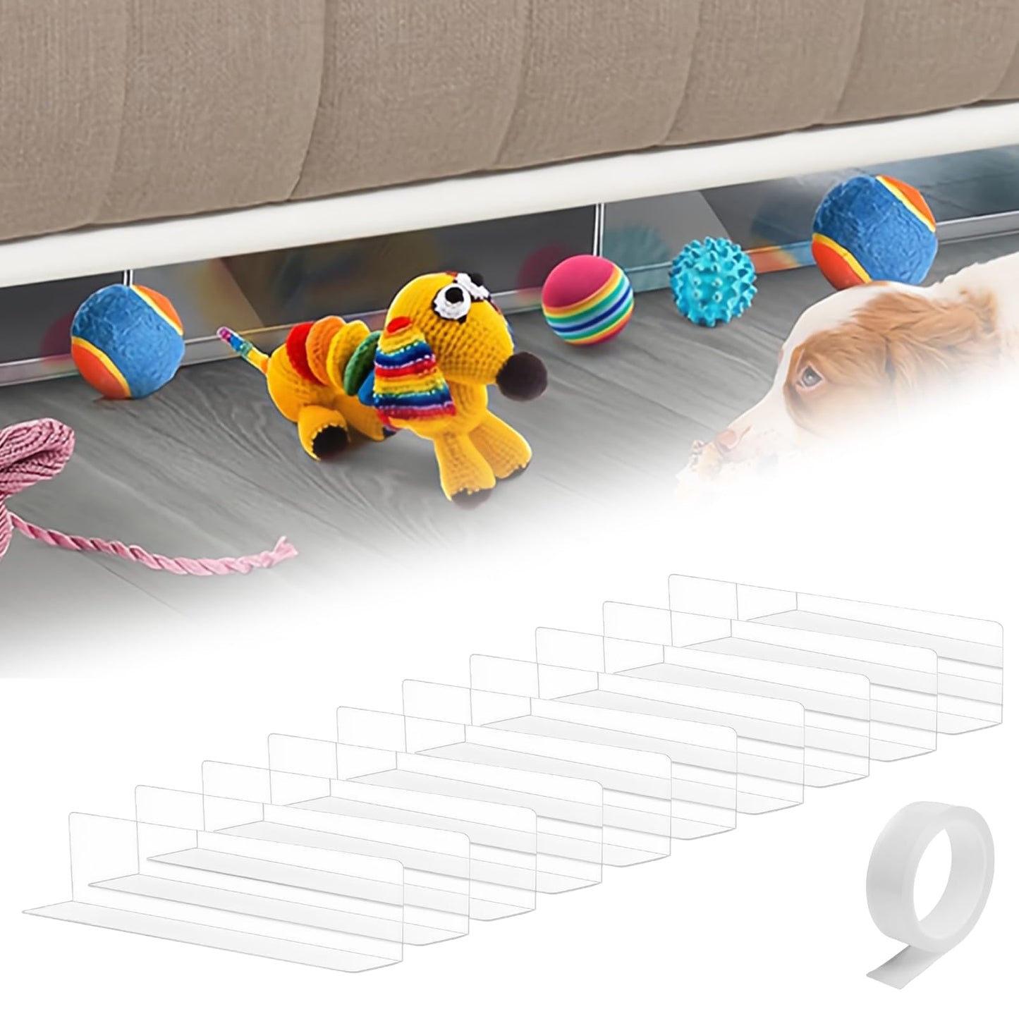 PRITOK 10 Pcs Clear Toy Blockers: 15.7x1.57x8 in Under Sofa Blockers with Double Sided Tape, Toy Blockers for Under Sofa