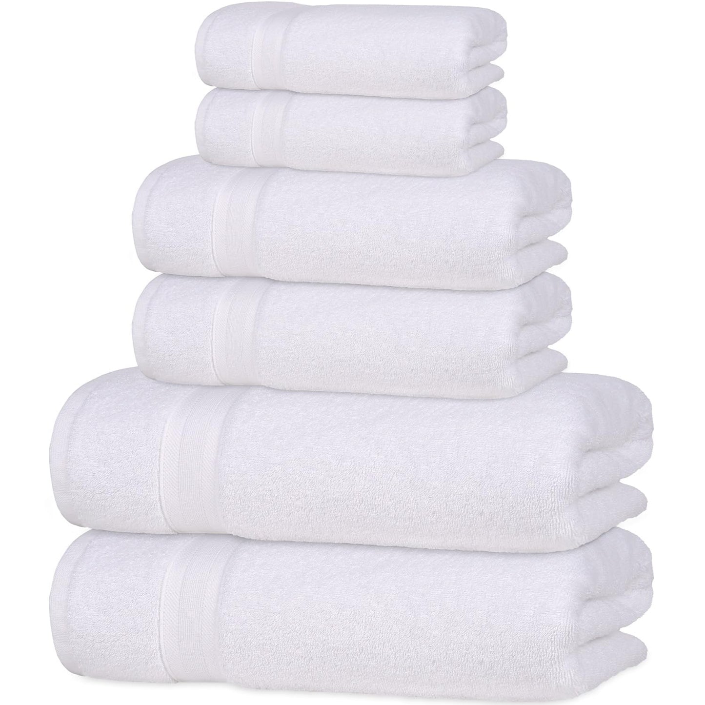 6 Pieces White Towel Set Quick-Dry High Absorbent 100% Turkish Cotton Towels for Bathroom, Pool, Gym, Camp, Travel, College Dorm 2 Bath Towels