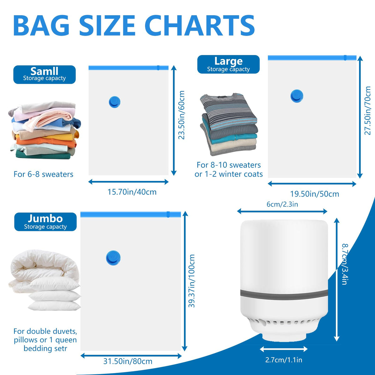 Vacuum Storage Bags with Electric Air Pump, 9 Pack Vacuum Bags