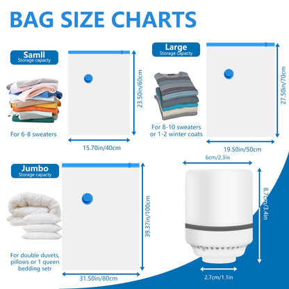 Vacuum Storage Bags with Electric Air Pump, 9 Pack Vacuum Bags