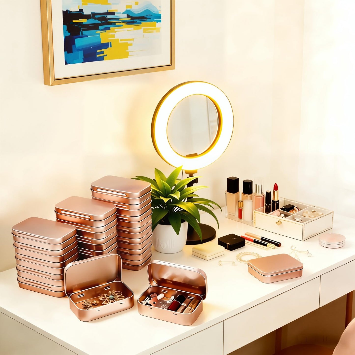 Rectangular Metal Hinged Tins, Rose Gold, 20 Pieces, 95x62x20mm