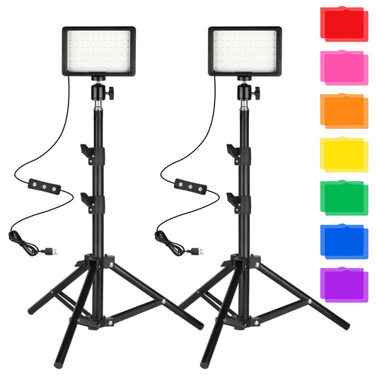 LED Photo Video Light 2-Pack, Ci-Fotto Dimmable 5600K USB LED Continuous Light Photography Light with Tripods and Color Filters for Photo Studios,