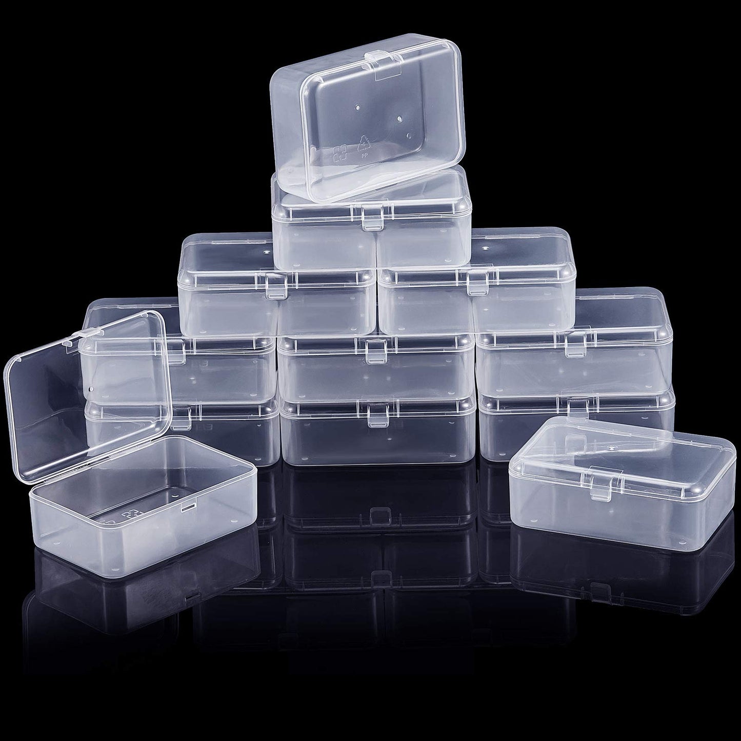 SATINIOR 12 Pack Clear Plastic Beads Storage Containers Box with Hinged Lid for Beads and More (3.54 x 2.36 x 1.26 Inch)