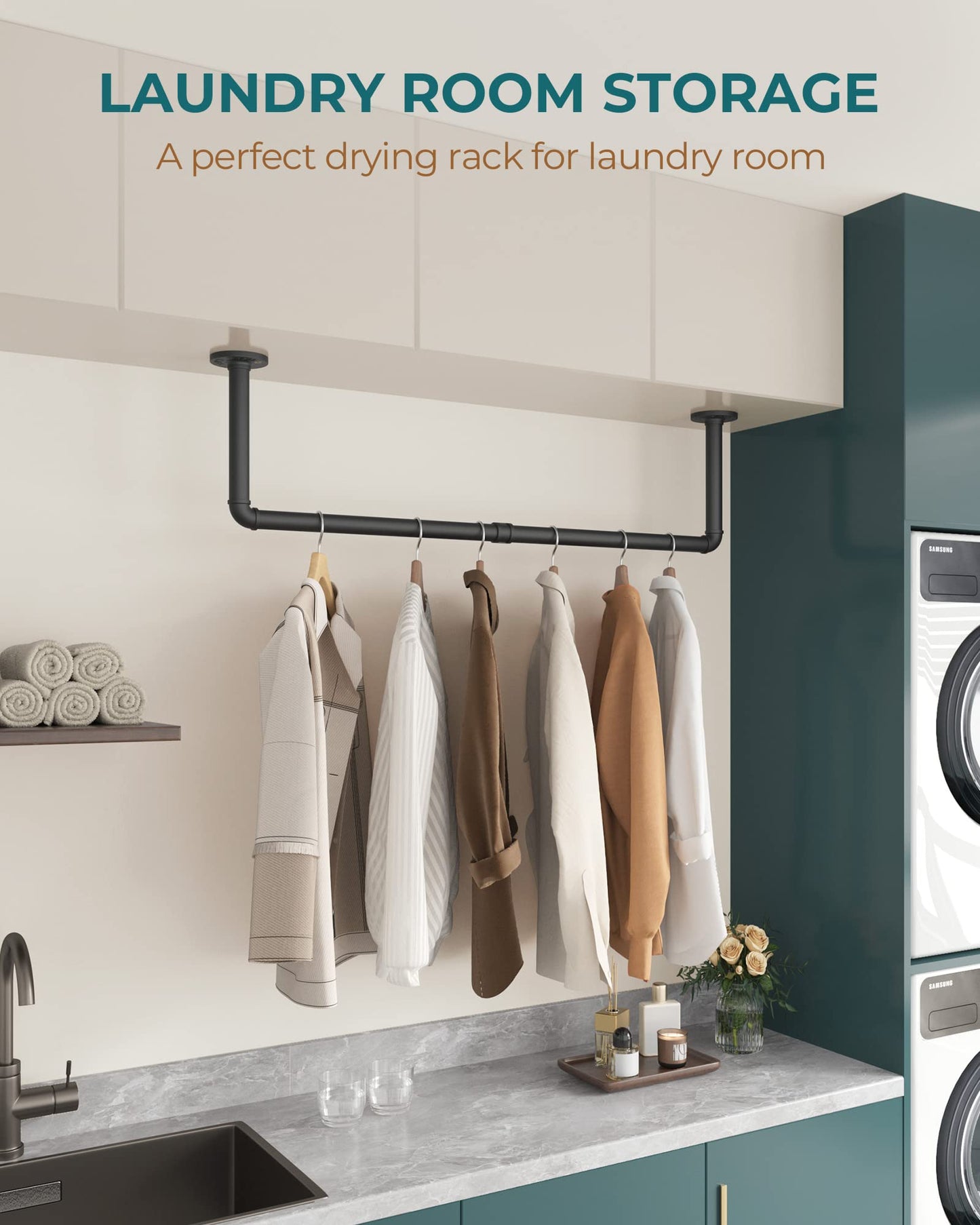 OROPY Retro Wall Mounted Clothes Rail, 92cm Industrial Pipe Clothes Rack