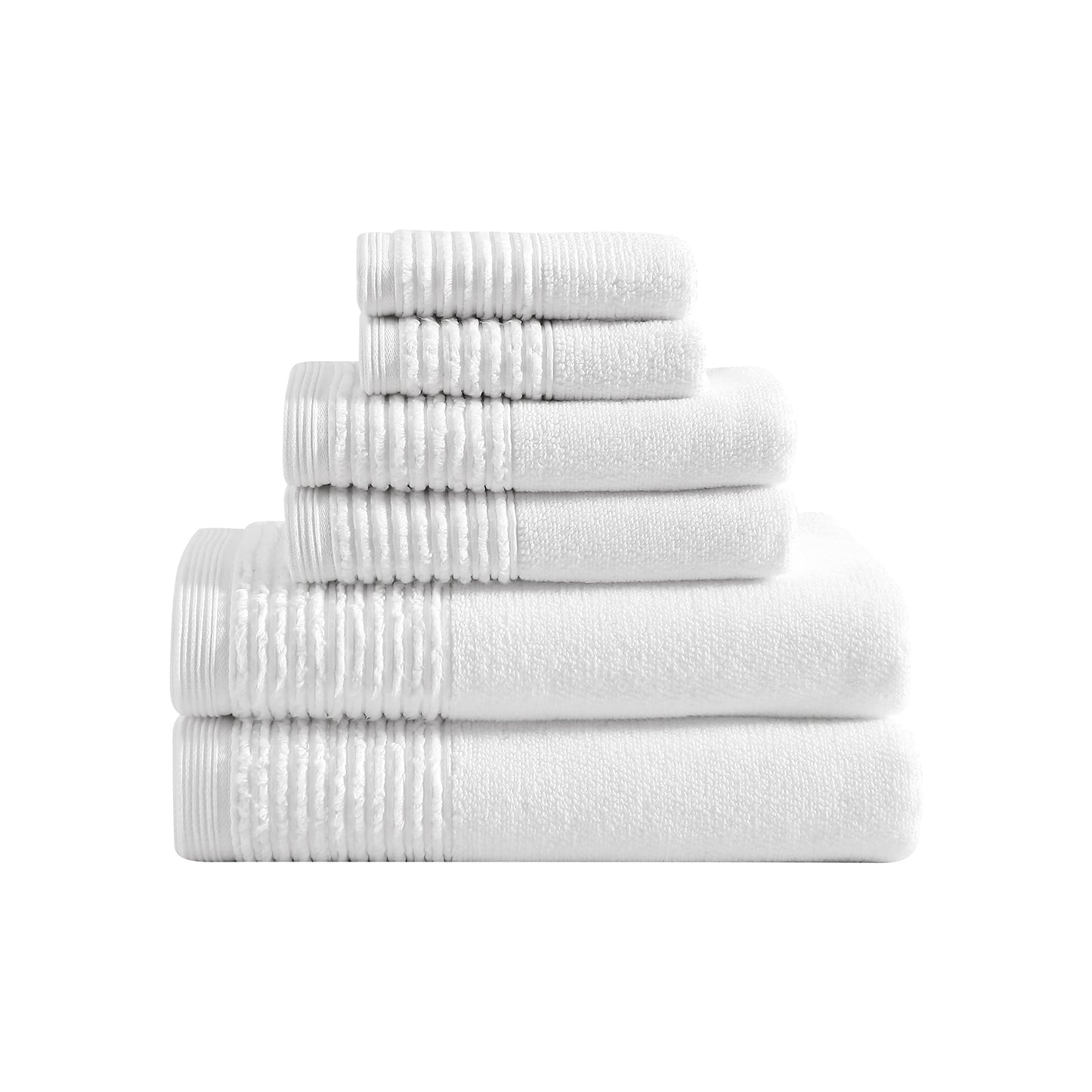 Vera Wang | Sculpted Pleat Collection | Towel Set-100% Cotton, Soft & Luxurious, Super Absorbent & Medium-Weight, 6pc, White