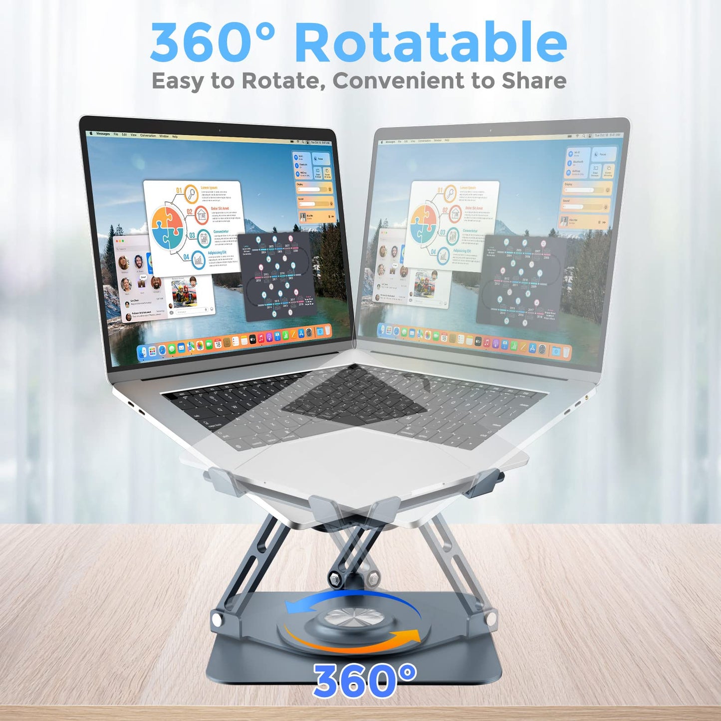 Swivel Laptop Stand for Desk, Adjustable Height Aluminum Computer Stand with 360 Rotating Base, Foldable Ergonomic Riser