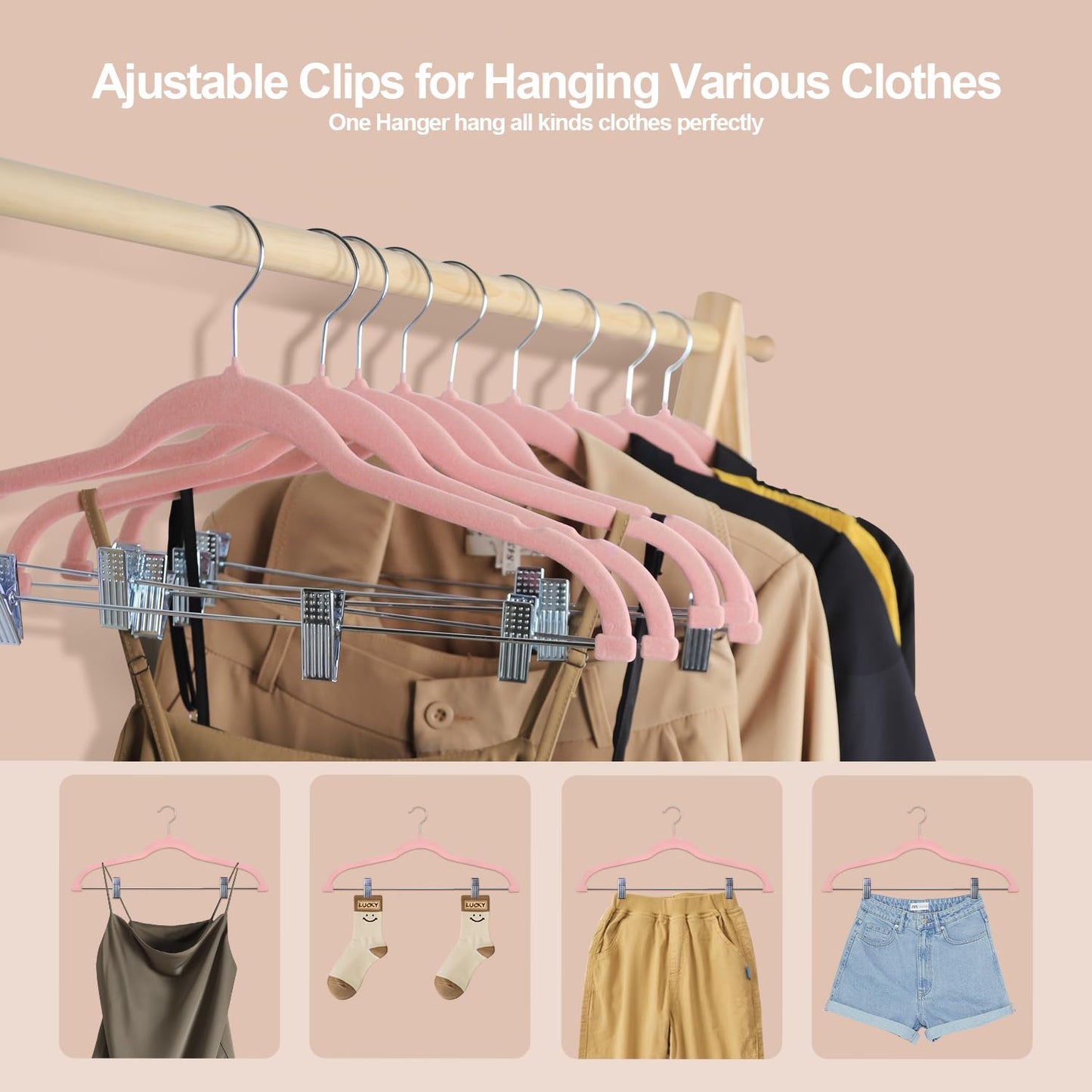 Stormix Vevlt Hangers with Clips Non-Slip for Pants, Skirt 24 Pack Pink